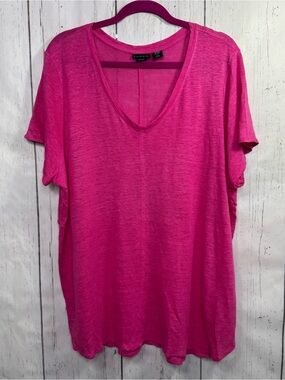 Tahari Pink Linen V Neck Tee Plus Size 2X Lightweight Minimalist Coastal Comfy